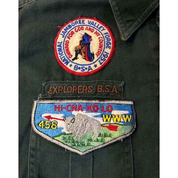 Vintage Boy Scouts Of America Shirt Green Button-Up With 1957 Patches Mens S? Ne - Picture 6 of 16